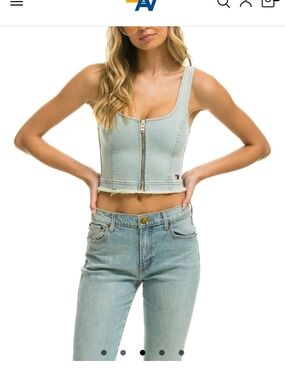 Aviator Nation Denim Zip-Front Crop Tank